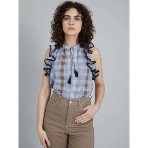 Munthe Varrel Check Ruffle Tassel Top Sz 34/XS